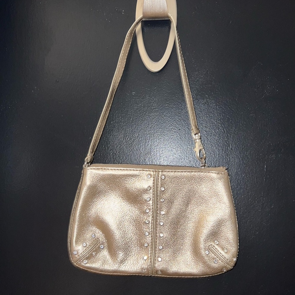 Micheal Kors Y2K Nee Gold Metallic Rhinestones Clutch Wristlet Wallet Pouch Bag